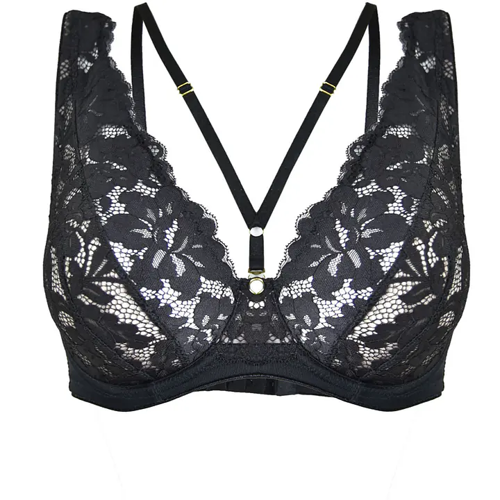 Biustonosz o kroju bralette, miękki z fiszbinami.
Miseczki wykonane zostały z siatki pokrytej bogatą koronką. W dekolcie znajduje się odpinany straps przechodzący na plecy.
Konstrukcja lekka, idelalna na lato, kształtuje biust w naturalny sposób.
Obwód z siatki, model nie posiada bocznej fiszbiny.
Skład surowcowy: 85% Poliamid, 10% Elastan, 5% Poliester.