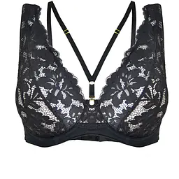 Biustonosz o kroju bralette, miękki z fiszbinami.
Miseczki wykonane zostały z siatki pokrytej bogatą koronką. W dekolcie znajduje się odpinany straps przechodzący na plecy.
Konstrukcja lekka, idelalna na lato, kształtuje biust w naturalny sposób.
Obwód z siatki, model nie posiada bocznej fiszbiny.
Skład surowcowy: 85% Poliamid, 10% Elastan, 5% Poliester.