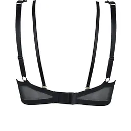 Biustonosz o kroju bralette, miękki z fiszbinami.
Miseczki wykonane zostały z siatki pokrytej bogatą koronką. W dekolcie znajduje się odpinany straps przechodzący na plecy.
Konstrukcja lekka, idelalna na lato, kształtuje biust w naturalny sposób.
Obwód z siatki, model nie posiada bocznej fiszbiny.
Skład surowcowy: 85% Poliamid, 10% Elastan, 5% Poliester.