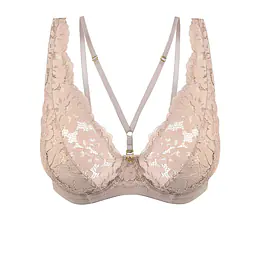 Biustonosz o kroju bralette, miękki z fiszbinami.
Miseczki wykonane zostały z siatki pokrytej bogatą koronką. W dekolcie znajduje się odpinany straps przechodzący na plecy.
Konstrukcja lekka, idelalna na lato, kształtuje biust w naturalny sposób.
Obwód z siatki, model nie posiada bocznej fiszbiny.
Skład surowcowy: 85% Poliamid, 10% Elastan, 5% Poliester.