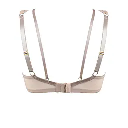 Biustonosz o kroju bralette, miękki z fiszbinami.
Miseczki wykonane zostały z siatki pokrytej bogatą koronką. W dekolcie znajduje się odpinany straps przechodzący na plecy.
Konstrukcja lekka, idelalna na lato, kształtuje biust w naturalny sposób.
Obwód z siatki, model nie posiada bocznej fiszbiny.
Skład surowcowy: 85% Poliamid, 10% Elastan, 5% Poliester.