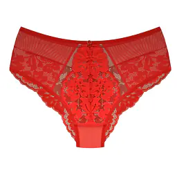 Figi Jasmin 19152 RED od Mediolano to połączenie klasycznej formy z nowoczesną, zmysłową estetyką,  bogato zdobione elegancką koronką w intensywnym odcieniu czerwieni. Boki z przodu wykonane z transparentnej siateczki dodają lekkości, a tylna część z koronki subtelnie podkreśla kobiecą sylwetkę. Model z pełnym fasonem gwarantuje komfort i wygodę przez cały dzień. Bawełniany klin zapewnia higienę i oddychalność. To idealna propozycja dla kobiet ceniących zmysłowość połączoną z komfortem noszenia. 
Skład surowcowy: 78% Poliamid, 12% Elastan, 5% Poliester, 5% Bawełna
 