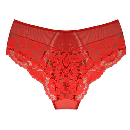 Figi Jasmin 19152 RED od Mediolano to połączenie klasycznej formy z nowoczesną, zmysłową estetyką,  bogato zdobione elegancką koronką w intensywnym odcieniu czerwieni. Boki z przodu wykonane z transparentnej siateczki dodają lekkości, a tylna część z koronki subtelnie podkreśla kobiecą sylwetkę. Model z pełnym fasonem gwarantuje komfort i wygodę przez cały dzień. Bawełniany klin zapewnia higienę i oddychalność. To idealna propozycja dla kobiet ceniących zmysłowość połączoną z komfortem noszenia. 
Skład surowcowy: 78% Poliamid, 12% Elastan, 5% Poliester, 5% Bawełna
 
